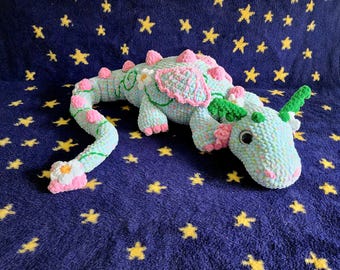 Plush Flower Dragon: handmade crochet dragon.