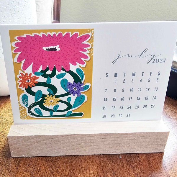 READY TO SHIP // Vivid Floral Garden Art Mini Desk Calendar 2024 | 2024 Calendar + Stand | Teacher Gift | Stocking Stuffer | Co-Worker Gift