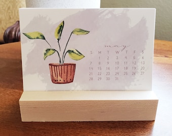 READY TO SHIP // House Plants Desk Calendar 2024  | 2024 Mini Desk Calendar, watercolor plants | 2024 Calendar with Stand | Free Shipping