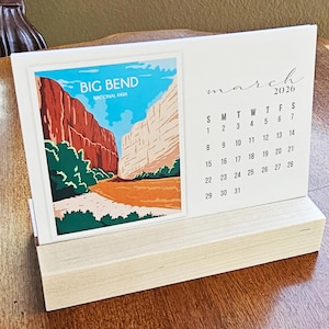 National Parks 2026 Desk Calendar with Maple Stand