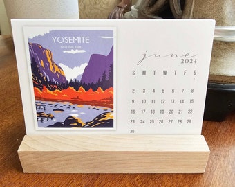 READY TO SHIP // National Parks Art Mini Desk Calendar 2024 | 2024 Calendar + Stand | Teacher Gift | Stocking Stuffer | Co-Worker Gift