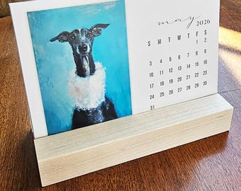 Calendário de mesa mini Eclectic Art 2027 | Suporte de madeira de bordo