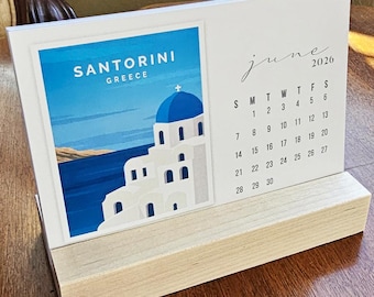 2027 Travel Art Desk Calendar with Wood Stand