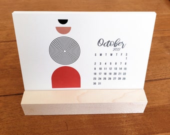 READY TO SHIP // Mid Century Modern Art Mini Desk Calendar 2025 | 2025 Calendar + Stand | Teacher Gift | Stocking Stuffer | Co-Worker - des1