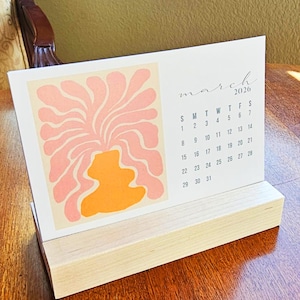 2027 Retro Groovy Art Desk Calendar | Floral Art, Maple Stand
