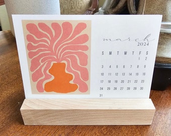 READY TO SHIP // Retro Groovy Floral Art Mini Desk Calendar 2024 | 2024 Calendar + Stand | Teacher Gift | Stocking Stuffer | Co-Worker Gift