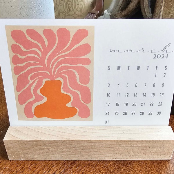 READY TO SHIP // Retro Groovy Floral Art Mini Desk Calendar 2024 | 2024 Calendar + Stand | Teacher Gift | Stocking Stuffer | Co-Worker Gift