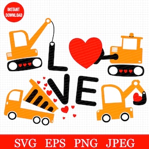 Bouw Bulldozer Valentine Svg, Graafmachine Valentine Svg, Dump Truck Love Svg, Digger voor Boy Svg, Snijden Files Voor Cricut Silhouet