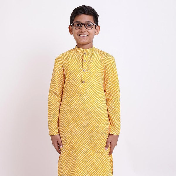 Printed Cotton Kurta in Yellow