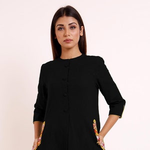 Designer Selfie Slub Cotton Black Embroidered Kurti Kurta NV1021A