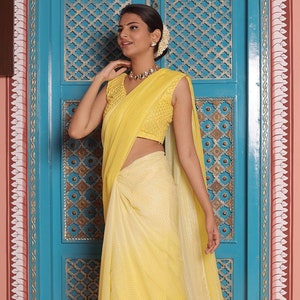 Woven Georgette Saree in Shaded Yellow Shaded Yellow