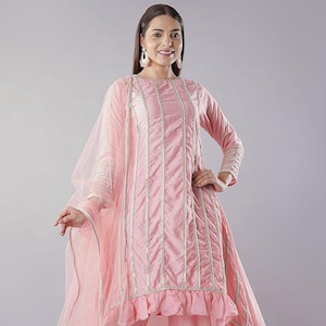 Embroidered Art Silk Punjabi Suit in Light Pink