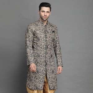 Embroidered Velvet Sherwani in Dark Green