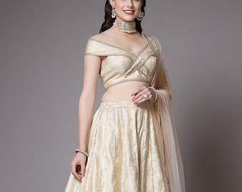 Brocade Silk Lehenga in Beige