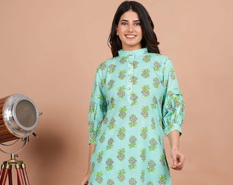 Printed Cotton Co Ord Set in Turquoise