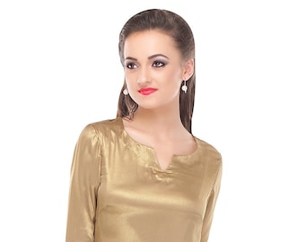 Plain Shimmer Georgette Top in Golden