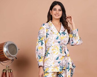 printed Modal Satin Co Ord Set in Multicolor