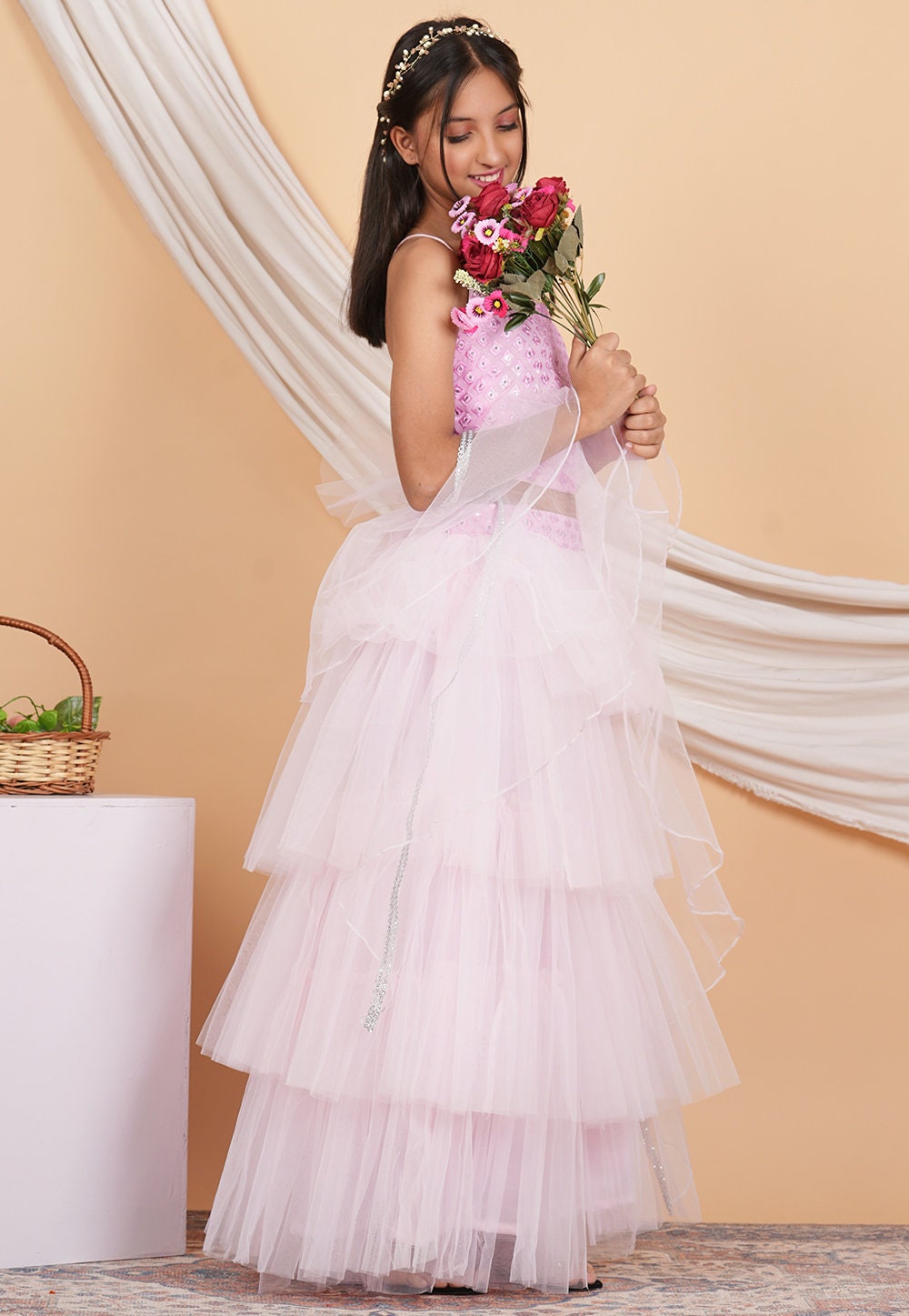 Embroidered Net Ruffled Lehenga in Baby Pink - Etsy