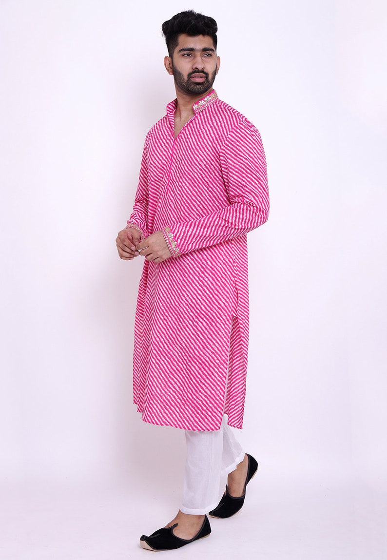 Pink Leheriya Printed Cotton Kurtas