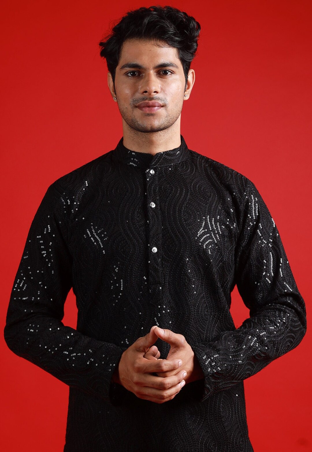 Black Georgette Embroidered A-line Kurta With Pant Set