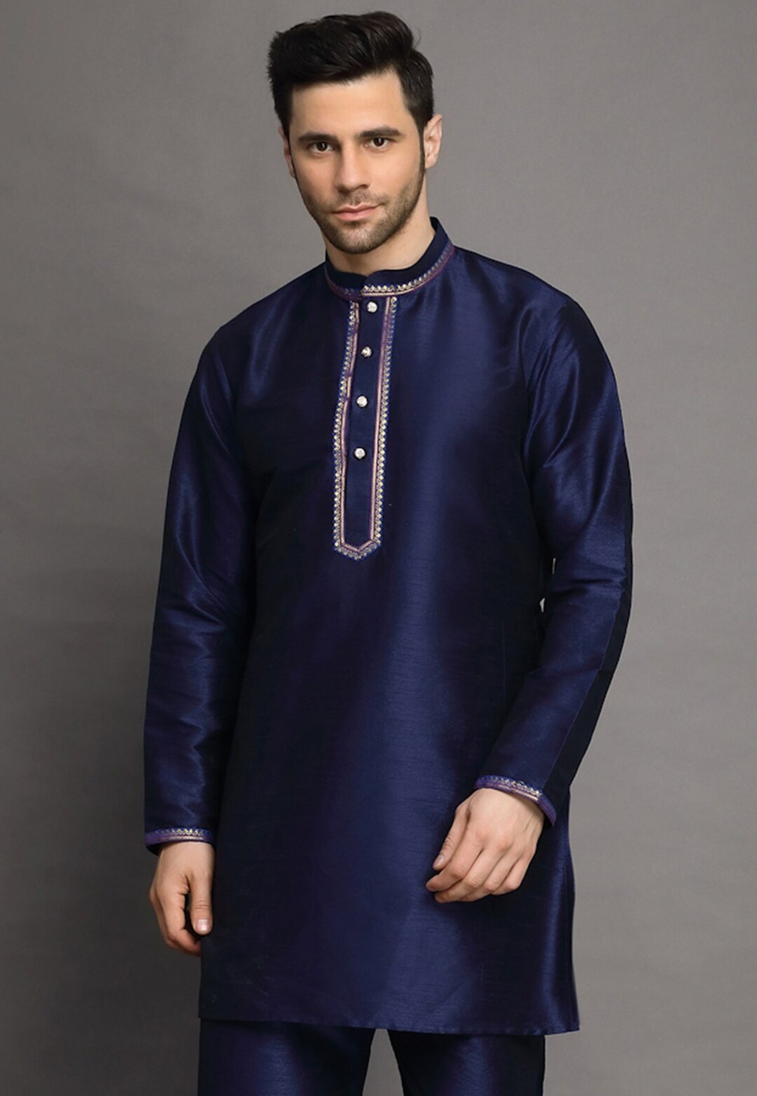 Navy Blue Qatan Silk Kurta