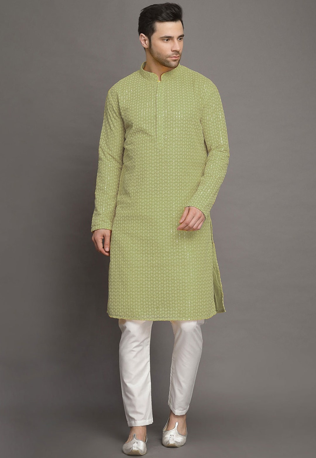 Green Georgette Kurta Set With Beads Detailing main image 0