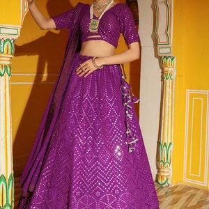 Embroidered Georgette Lehenga in Purple image 3