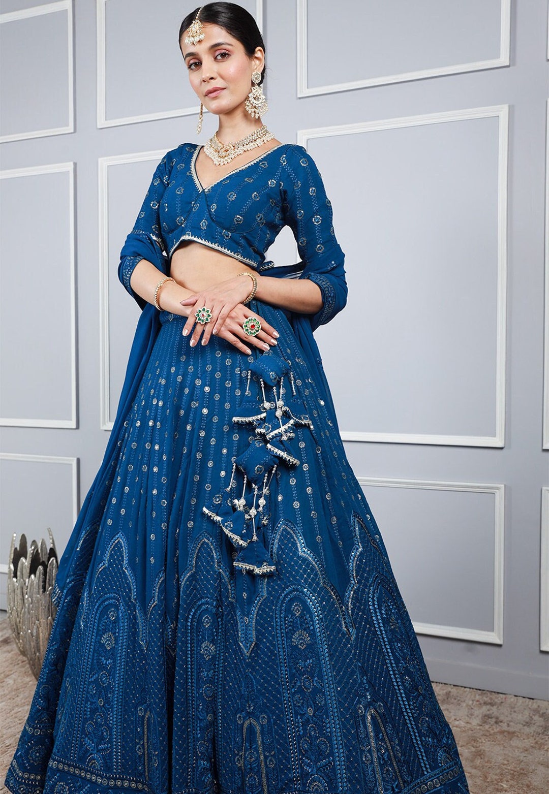 Georgette Embroidered Blue Color Bridesmaids Lehenga Choli