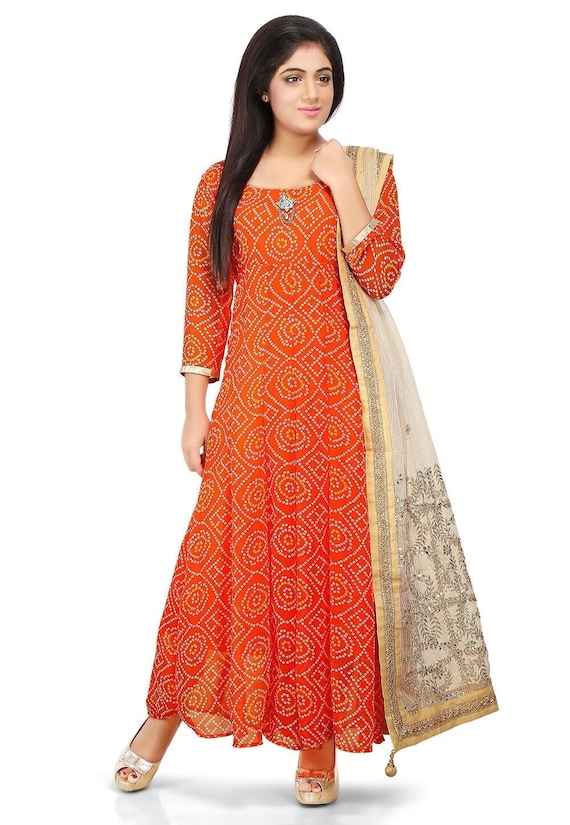 Printed Georgette Abaya Style Suit in Orange Etsy