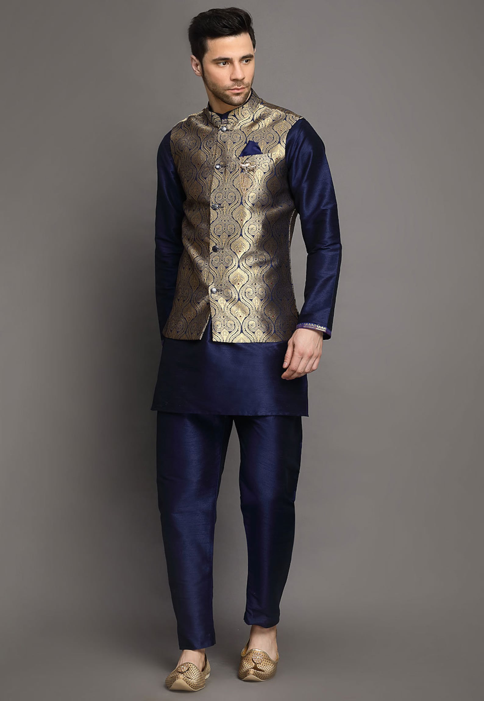 blue Kurta silk Jacket main image 1