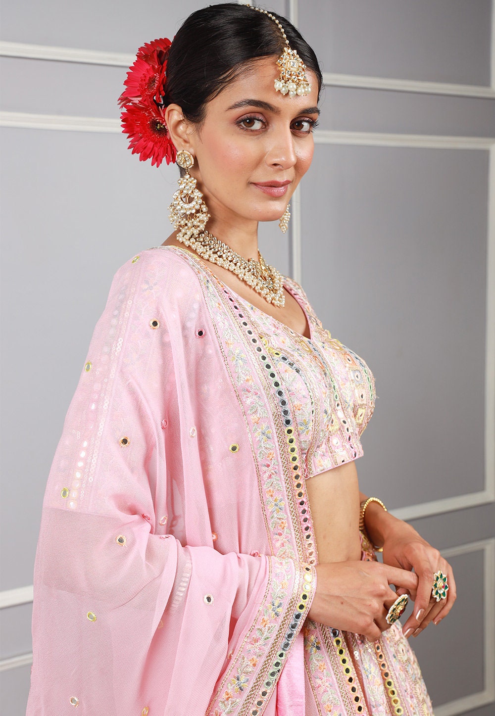 Long Kurti Style Pink Georgette Embroidered Lehenga Suit main image 1