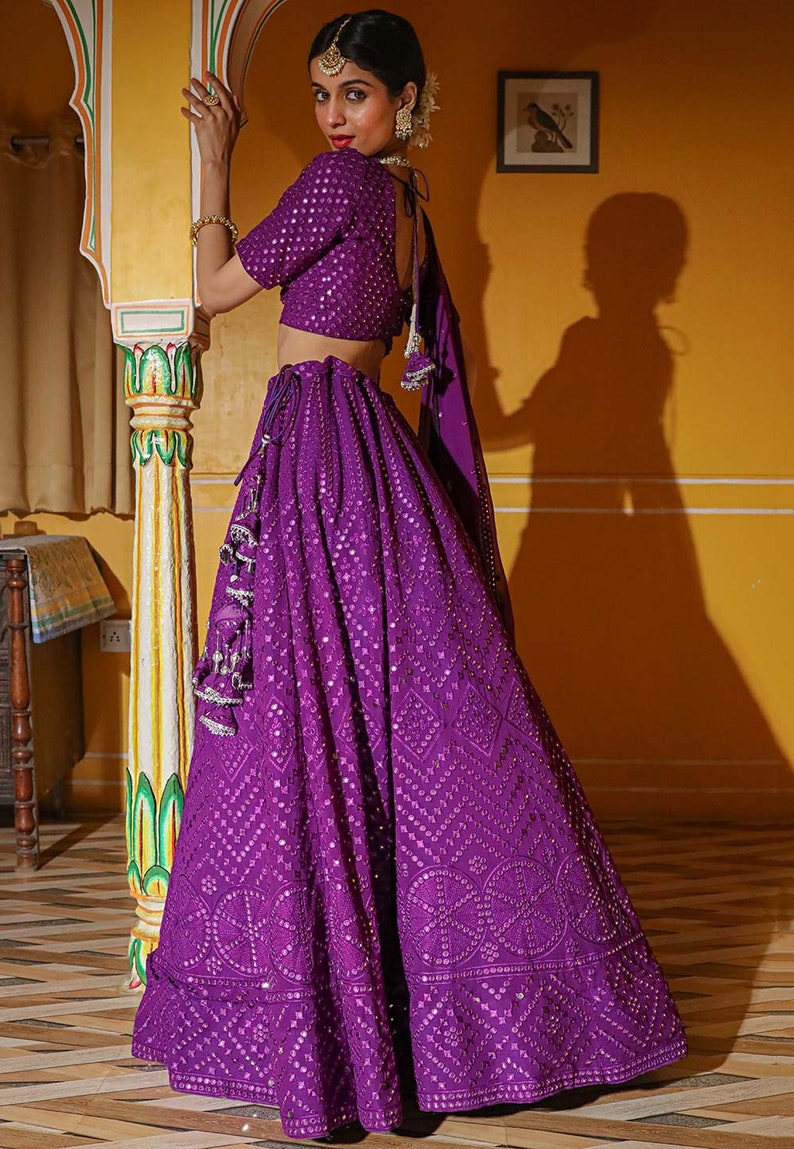 Embroidered Georgette Lehenga in Purple image 4