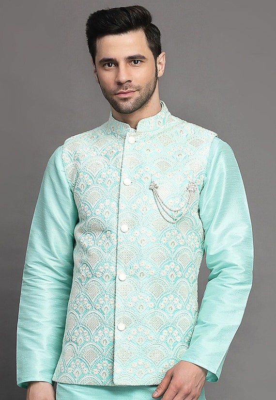 Sea green nehru jacket sale