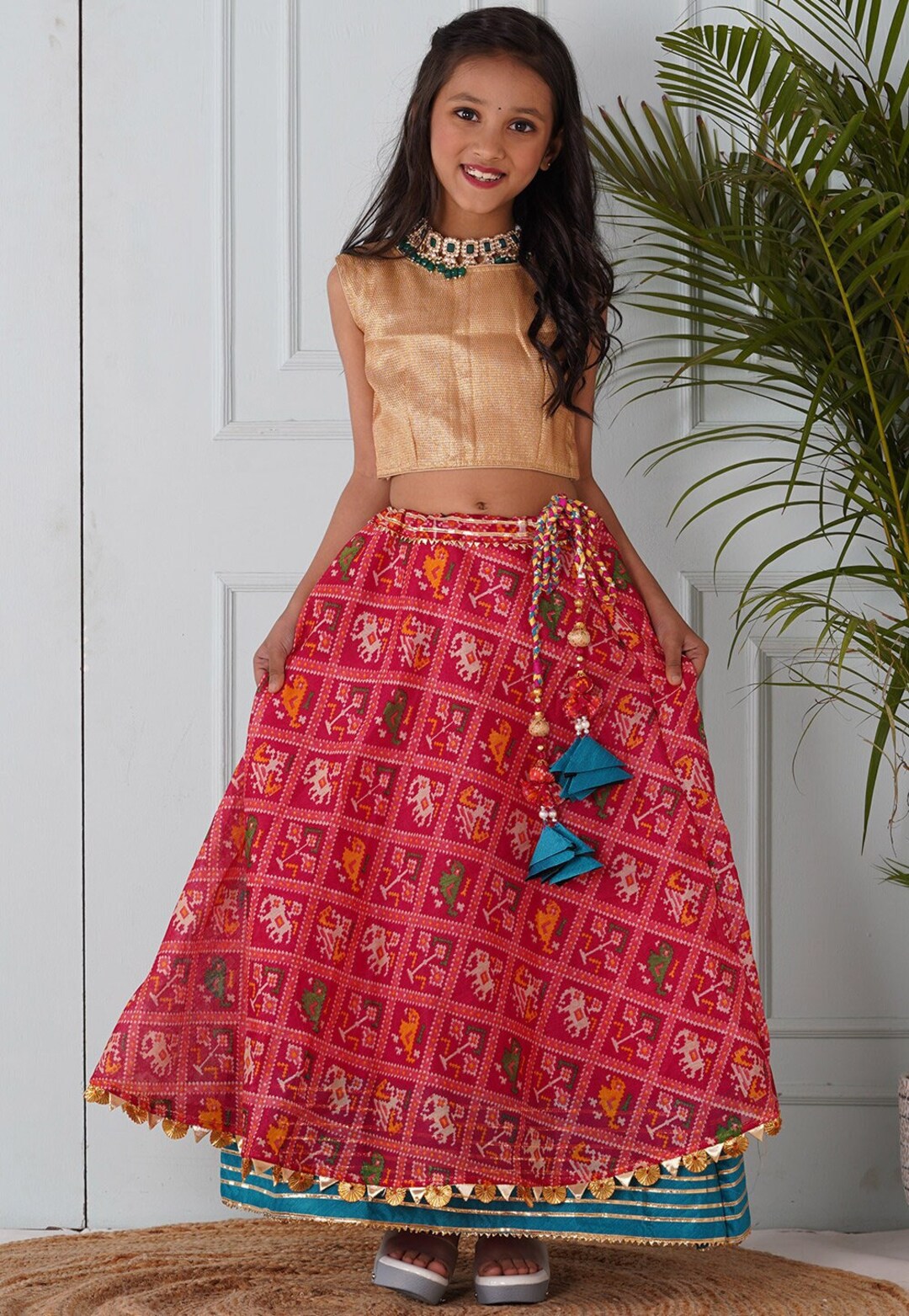 Orange & Peach Kota Silk Lehenga