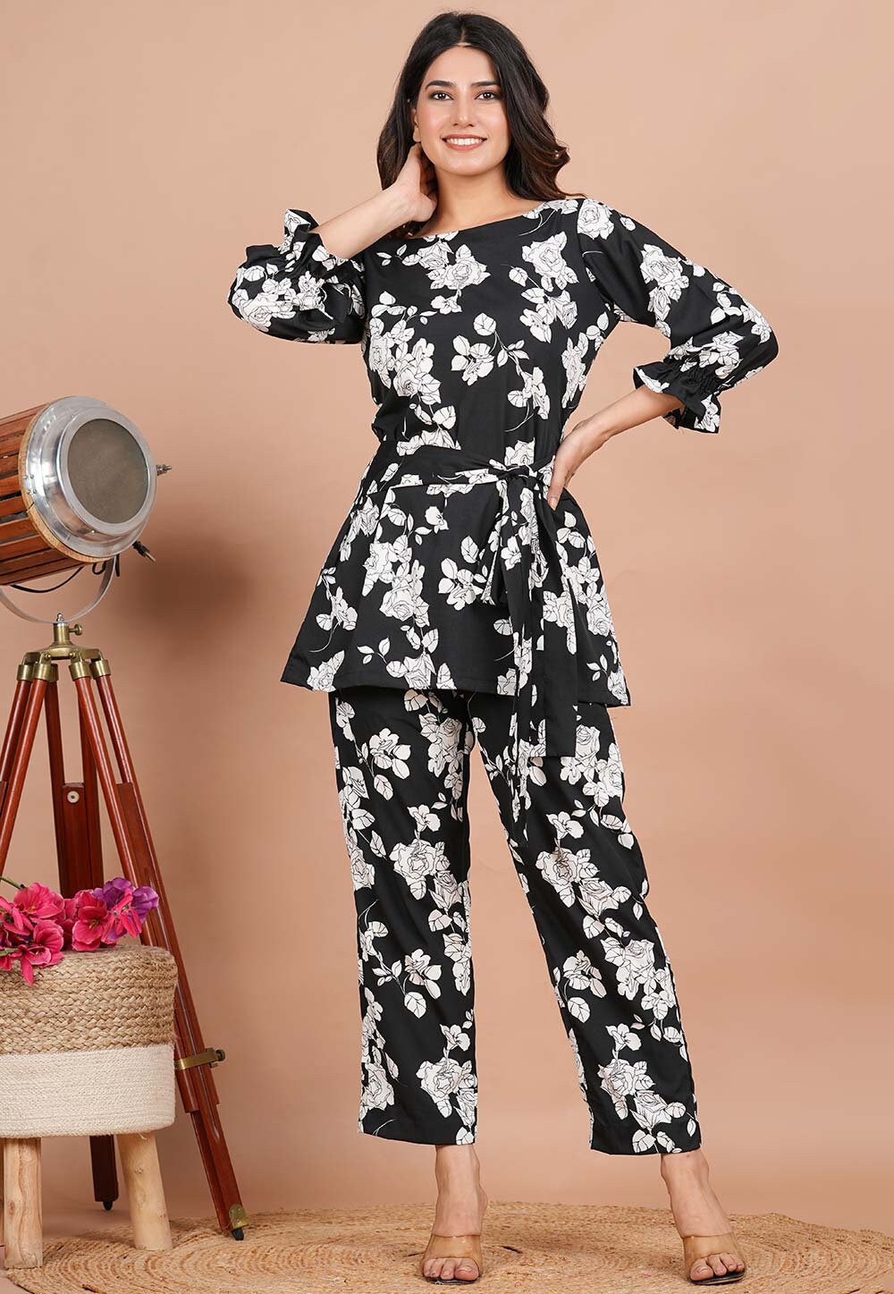 Crepe Co-Ord Set With Belt