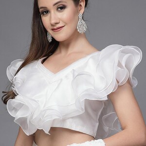 Translucent Ruffled Cropped Blouse Ruffled Organza and Taffeta Silk Blouse in White - Etsy