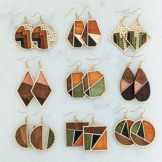 Wood Earrings Wood Statement Earrings Drop Earrings Warm Etsy