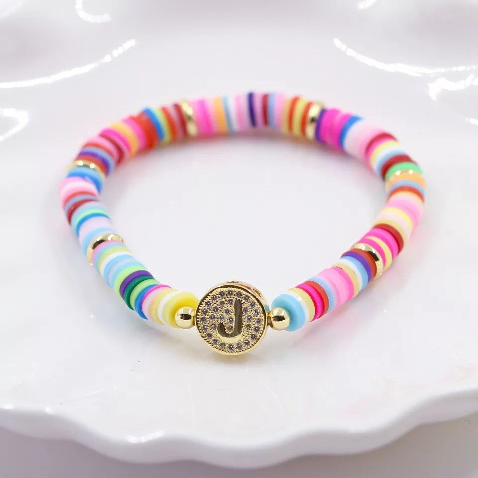 Initial Confetti Bracelet Colorful Clay Bead Bracelet Etsy
