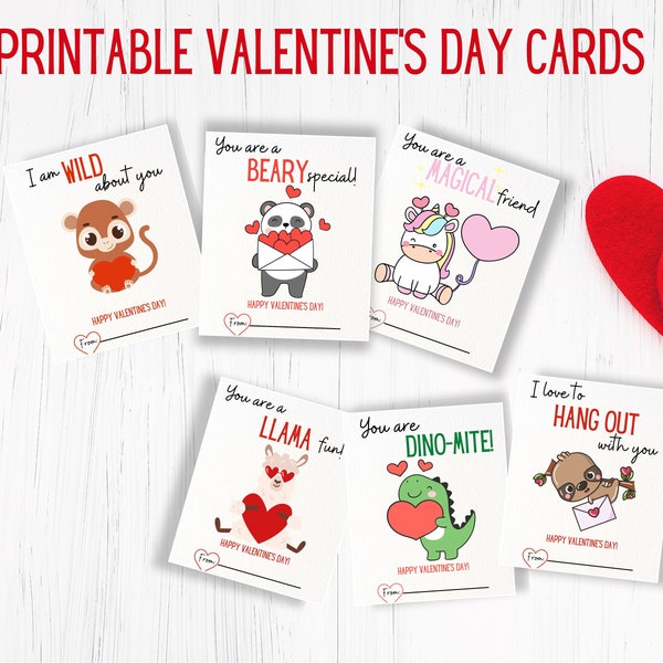 Unisex Kids Valentine's Day Cards INSTANT DOWNLOAD. Kid's Valentine's Day Cards. Animal Valentine's Day Cards for Classroom.