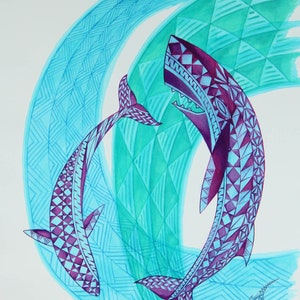 Polynesian Whale Wall Art, Whale Art, Marine Art Decor, Digital Art.