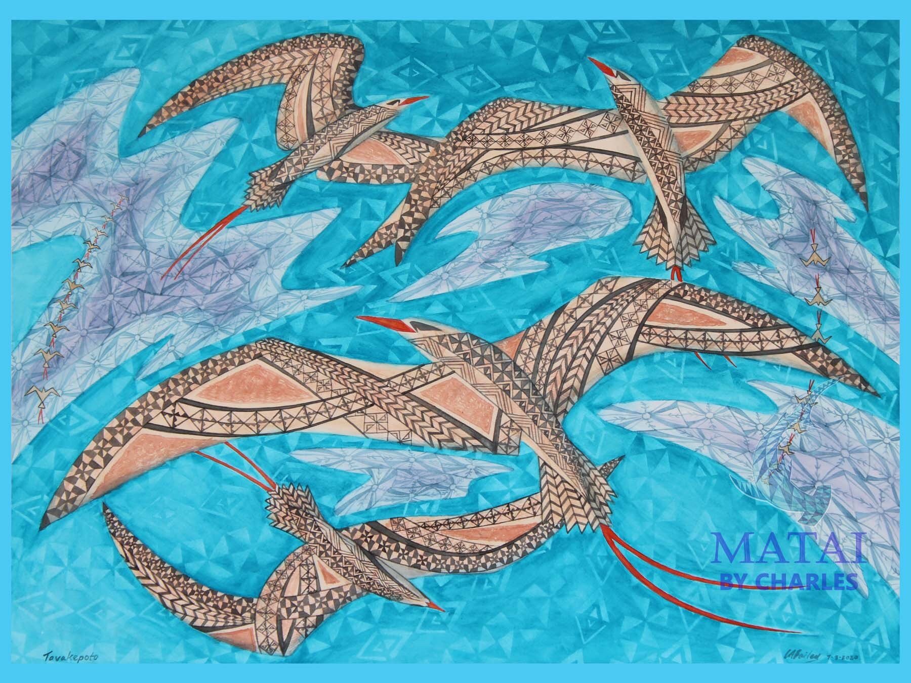 Tropic Bird Painting, Polynesian Tropic Bird, Bird Wall Art, Digital Art.