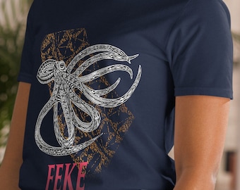 Feke, 'Octopus', Tongan Inspired Design, Polynesian Pattern, Short-Sleeve Unisex T-Shirt.