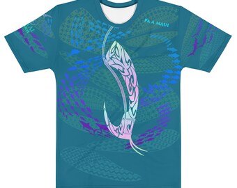Teal Blue Pa a Maui Tee, Fish Hook of Maui Tee, All Over Polynesian T-Shirt, Polynesian Fish Hook T-Shirt, Fish Hook T-Shirt.