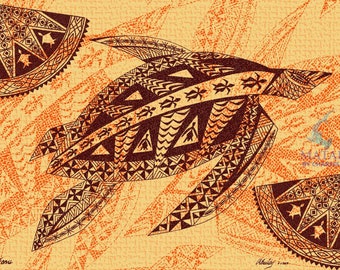 Polynesian Turtle Wall Art, Digital Tapa Cloth Art, Tropical Art, Nature Inspired, Home Decor, Island Art, Digital Wall Art.  Exotic Design.