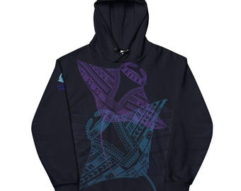 Faimana Polynesian Design Manta Ray Unisex Hoodie.