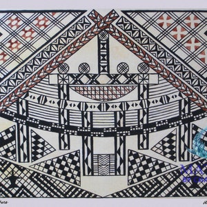Fale Fono Futuna、ポリネシアの家にインスパイアされたデザイン、ポリネシアのタパにインスパイアされたウォールアート、フツナにインスパイアされたウォールアート、デジタルダウンロード。