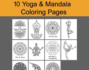 Yoga Coloring Book 10 Pages Instant Download Pdf Mandala Sheet Zen Art Printable MandalaPrintable YogaDIY