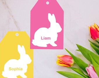 Easter Basket Tags Printable, Editable Easter Name Tags, Personalized Bunny Gift Tags for Kids, Easter Place Cards