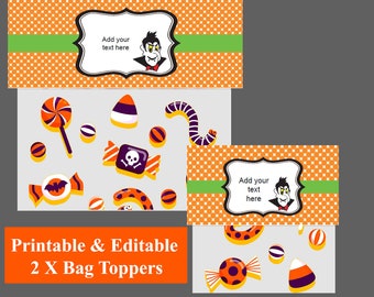 Halloween Bag Toppers, Instant Download, Halloween Dracula, Halloween Birthday, Halloween Printables, Treat Bag Toppers, Halloween Candy