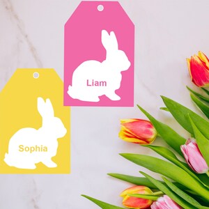 Étiquette de panier de Pâques personnalisée, imprimable de Pâques, étiquettes-cadeaux de nom de Pâques modifiables, étiquettes de lapin de Pâques, décoration de Pâques, cartes de place de Pâques